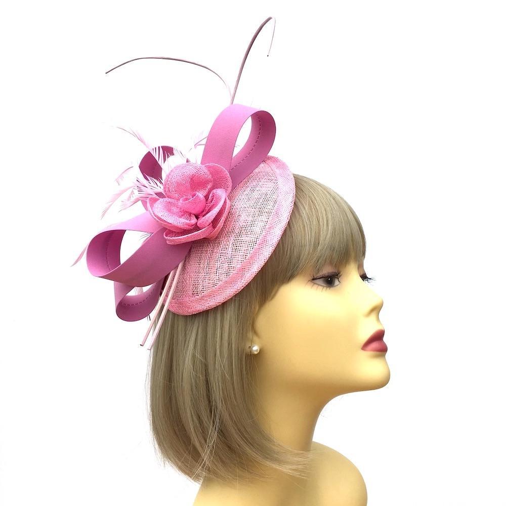 Taffy Pink Disc Fascinator with Ribbons, Quills & Feathers-Fascinators Direct