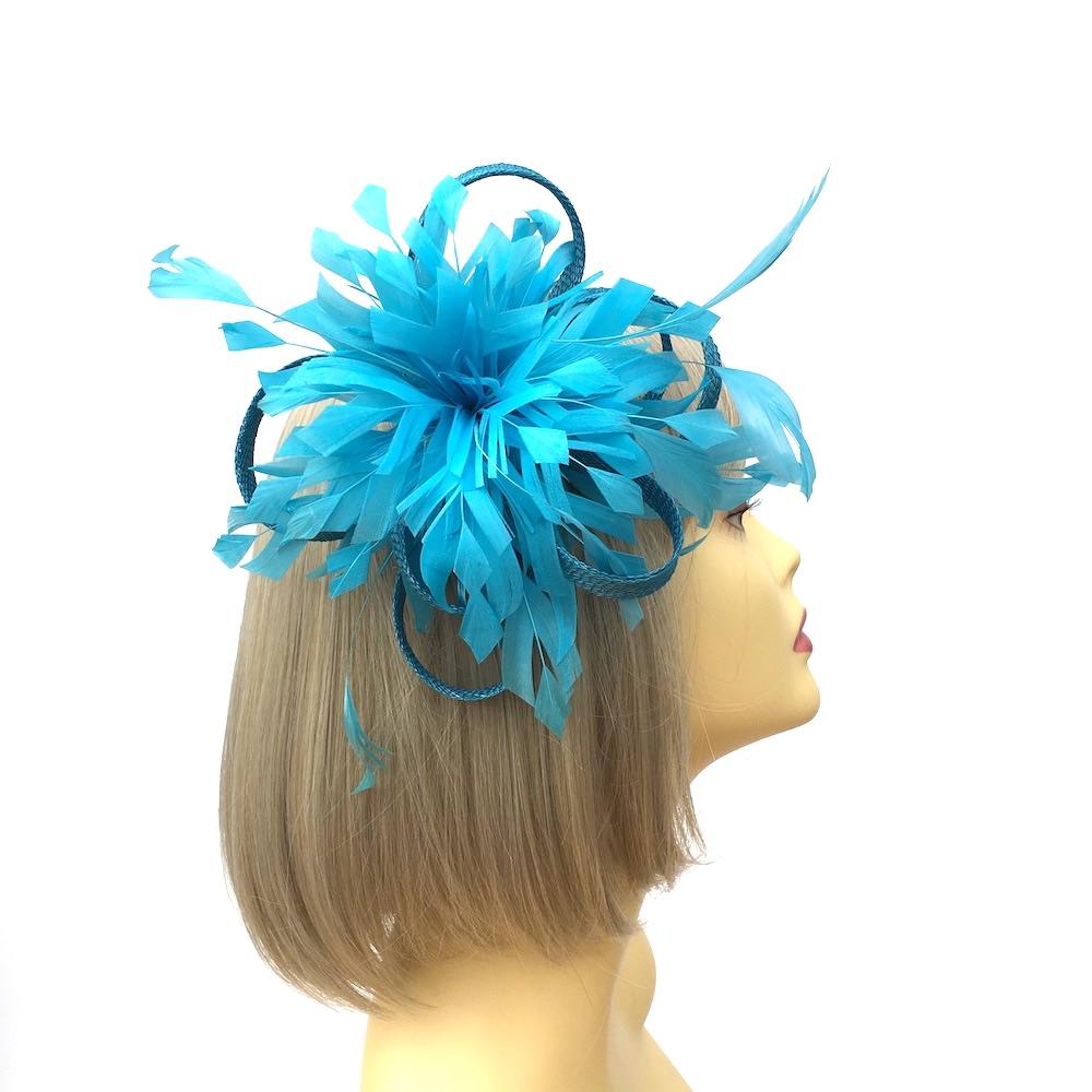 Turquoise Feather Fascinator with Sinamay Loops-Fascinators Direct