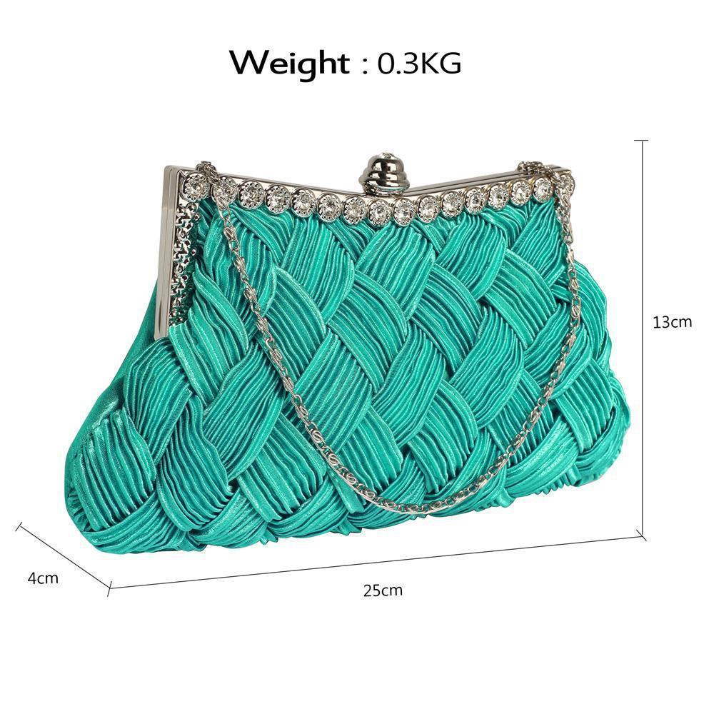 Turquoise Satin Embellished Clutch Bag-Fascinators Direct