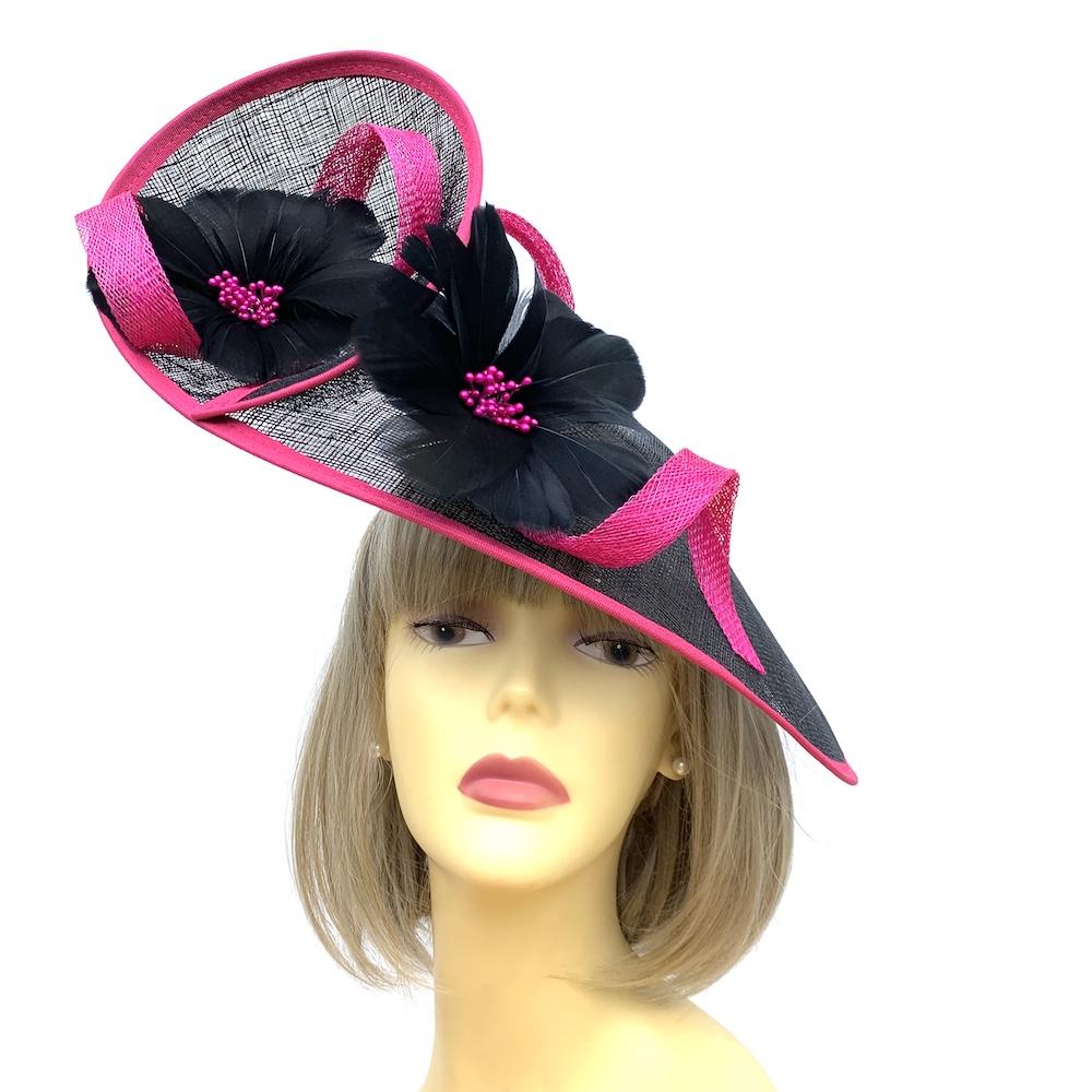 Twin Flower Black &amp; Fuchsia Hatinator-Fascinators Direct