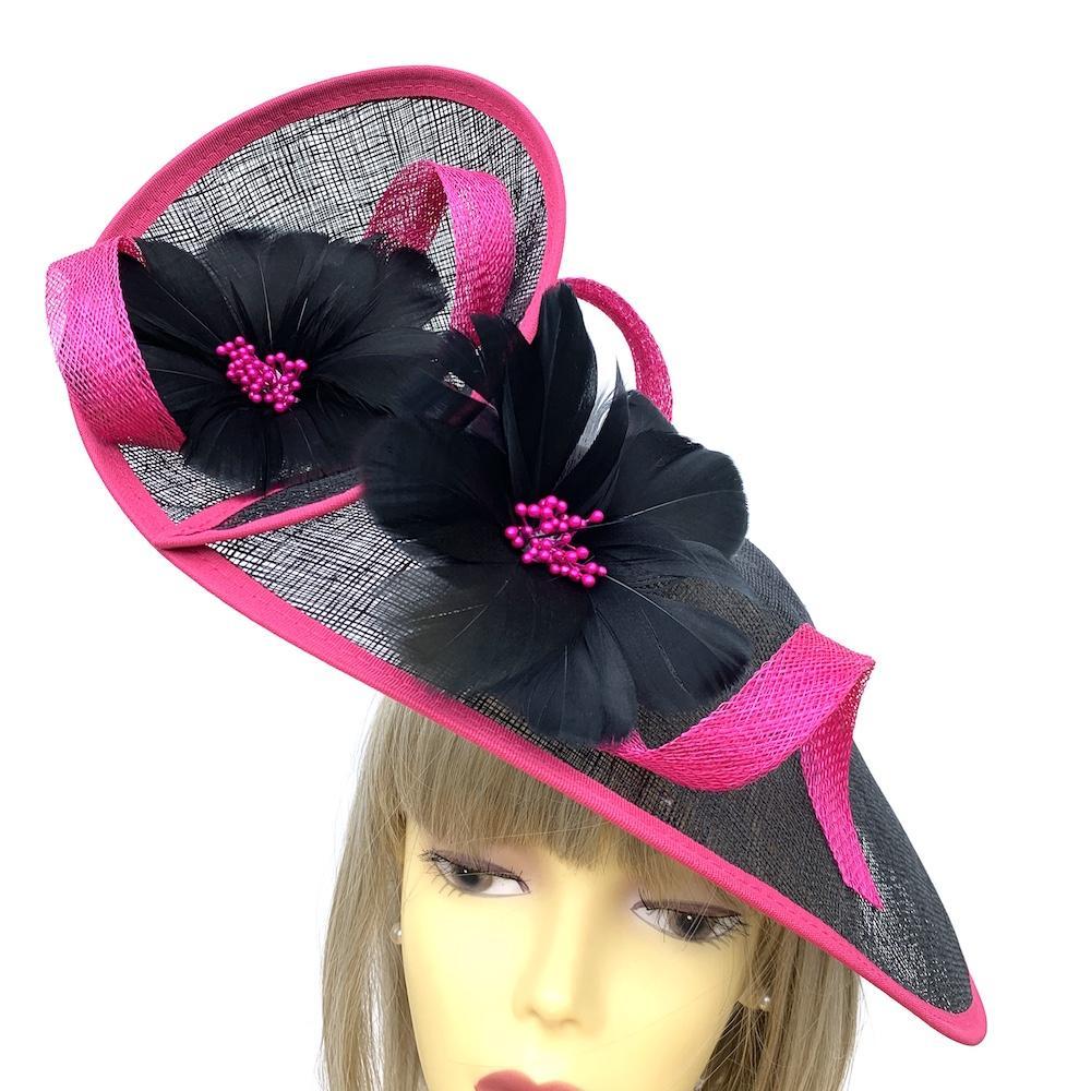 Twin Flower Black &amp; Fuchsia Hatinator-Fascinators Direct