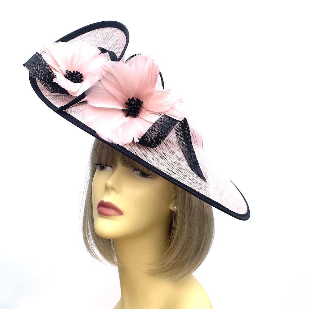 Twin Flower Pale Pink &amp; Black Hatinator-Fascinators Direct