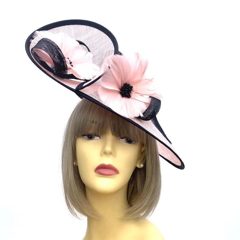 Twin Flower Pale Pink &amp; Black Hatinator-Fascinators Direct