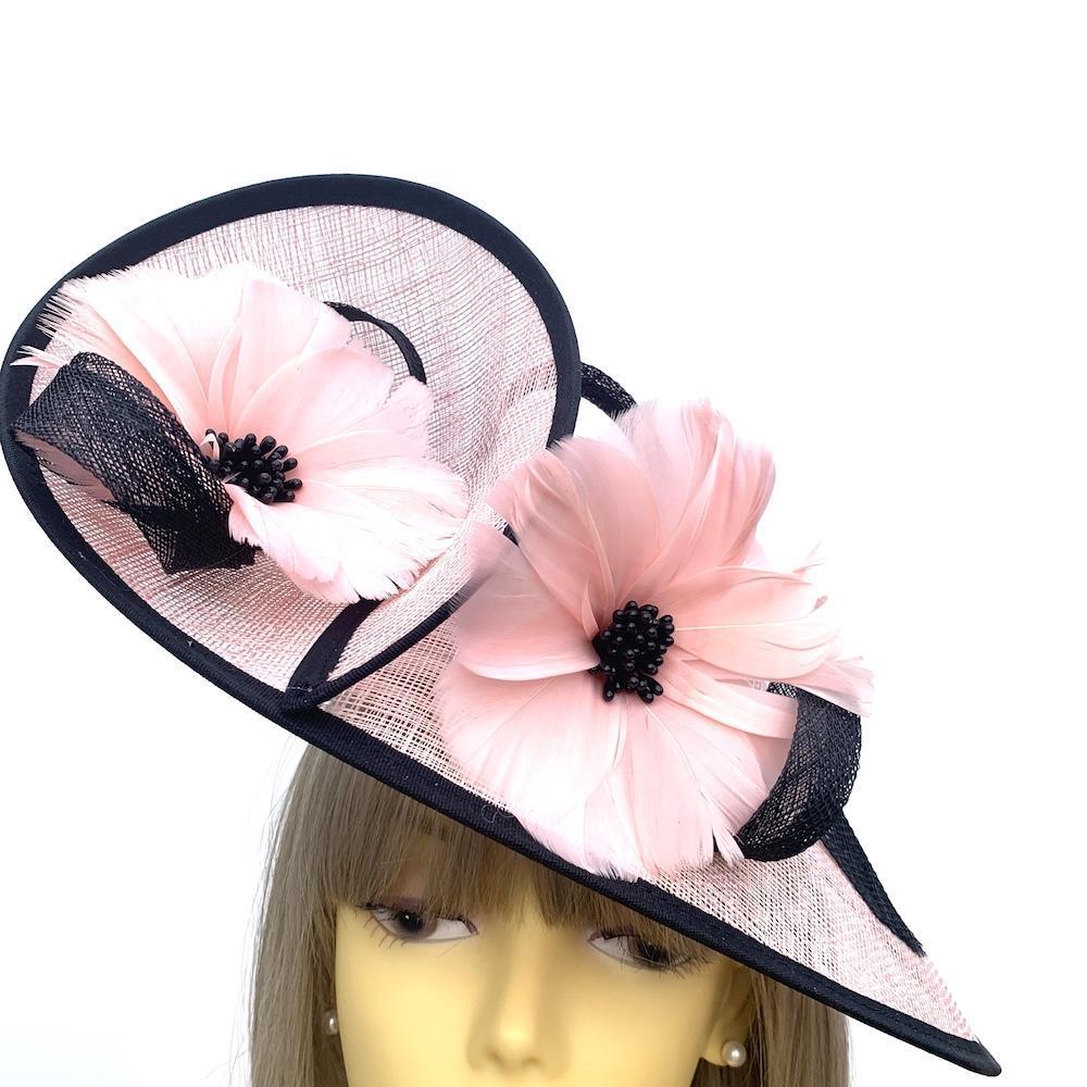 Twin Flower Pale Pink &amp; Black Hatinator-Fascinators Direct