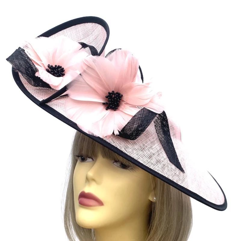 Twin Flower Pale Pink &amp; Black Hatinator-Fascinators Direct