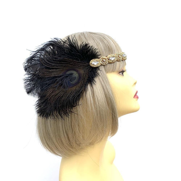 1920s Headband Vintage Flapper Headpiece Black Gold