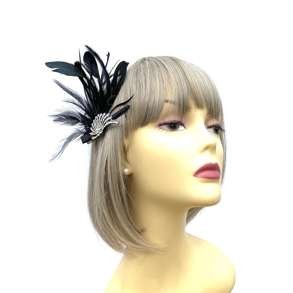 Vintage Black Feather Flapper Headpiece Fascinator Clip-Fascinators Direct
