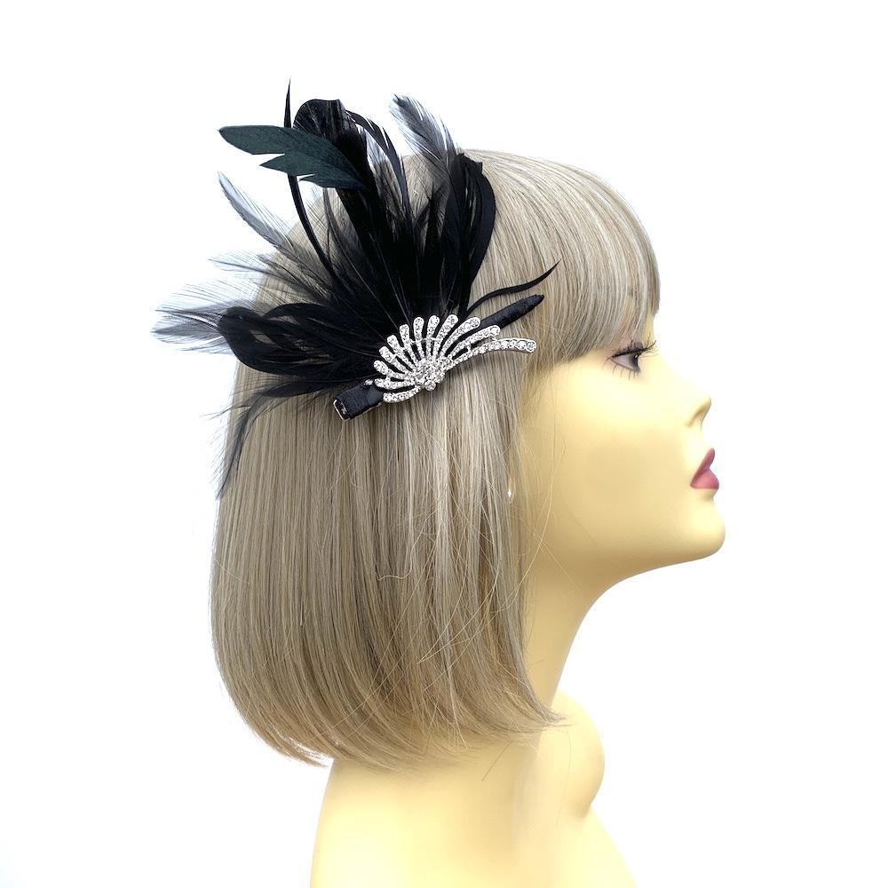 Vintage Black Feather Flapper Headpiece Fascinator Clip-Fascinators Direct