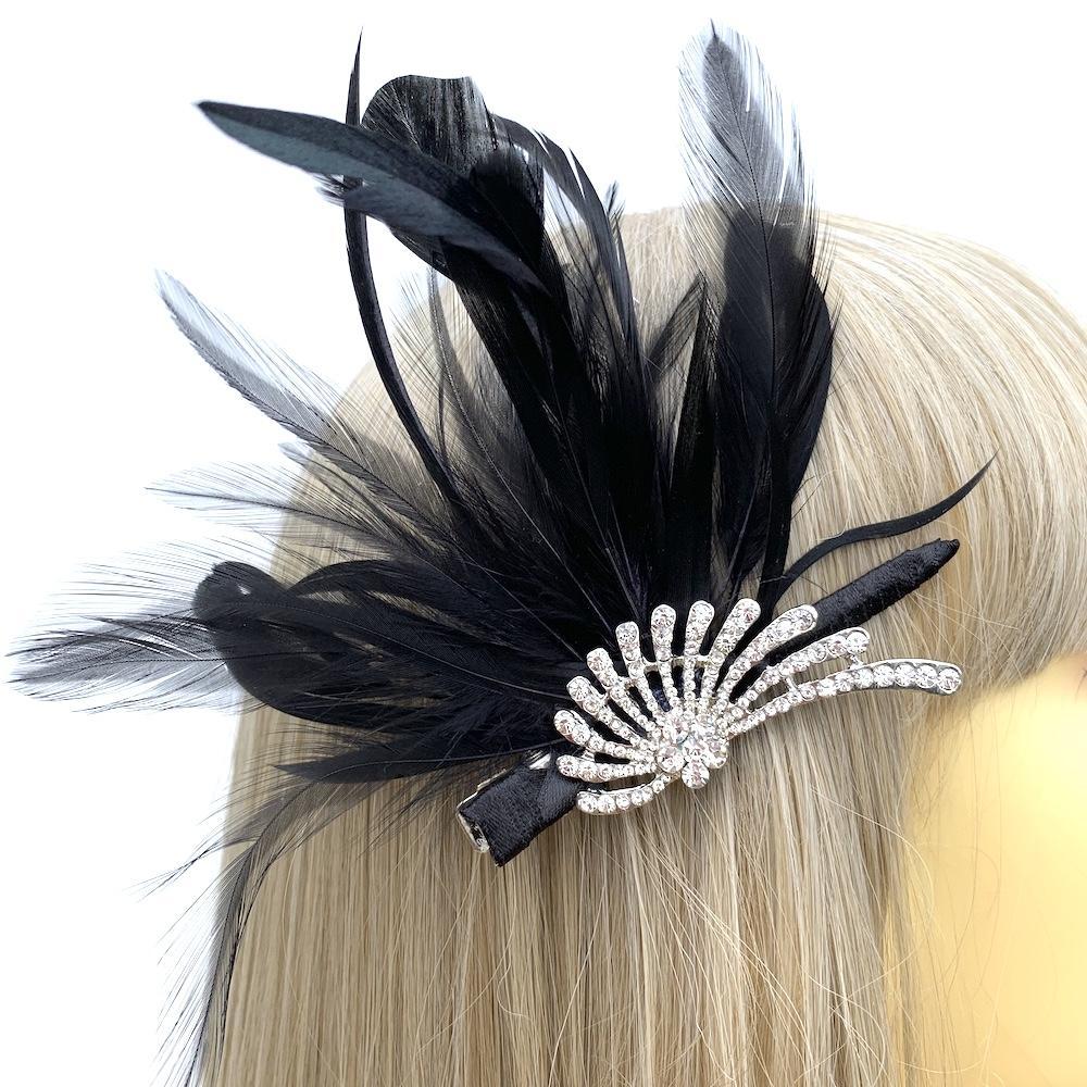Vintage Black Feather Flapper Headpiece Fascinator Clip Flappers