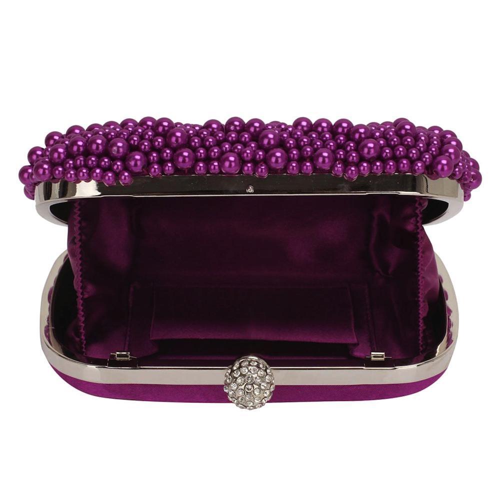 Vintage Deco Pearl Beaded Clutch Bag - Purple-Fascinators Direct