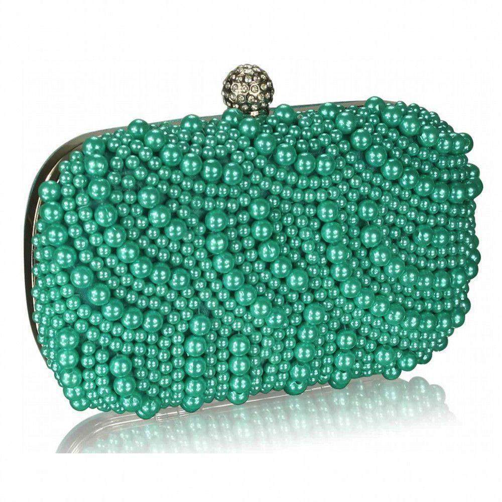 Vintage Deco Pearl Beaded Clutch Bag - Turquoise-Fascinators Direct