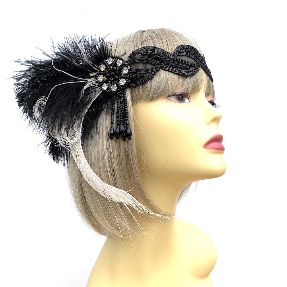 Vintage Flapper Headpiece 1920s Headband - Black & White-Fascinators Direct