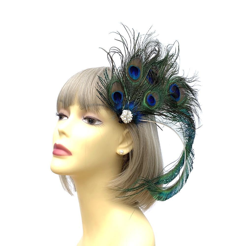 Vintage Style Large Peacock Feather Fascinator-Fascinators Direct