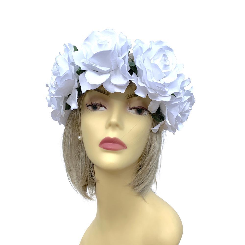 White Flower Crown Hair Garland-Fascinators Direct