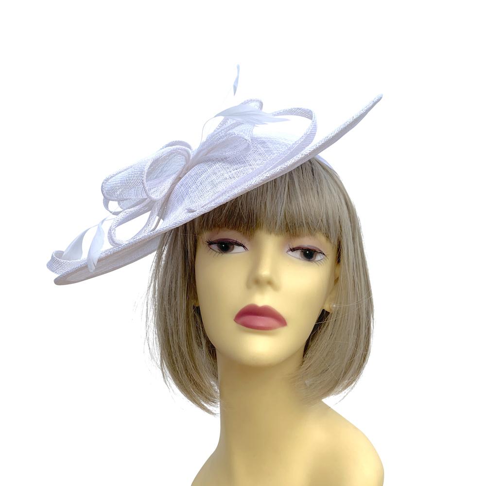 White Sinamay Saucer Fascinator Hat-Fascinators Direct