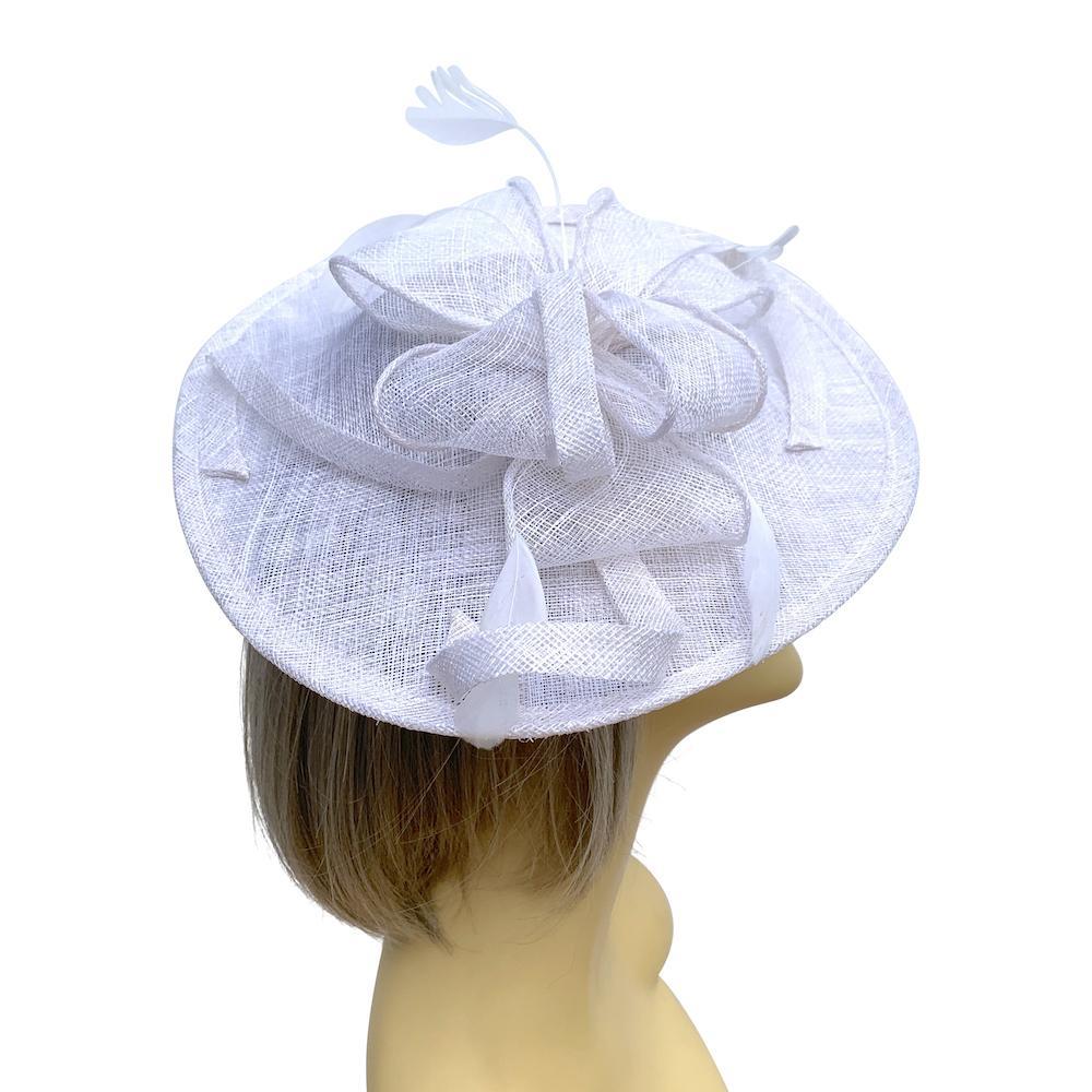 White Sinamay Saucer Fascinator Hat-Fascinators Direct