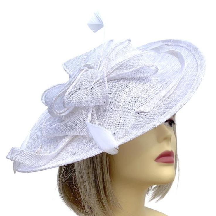 White Sinamay Saucer Fascinator Hat-Fascinators Direct