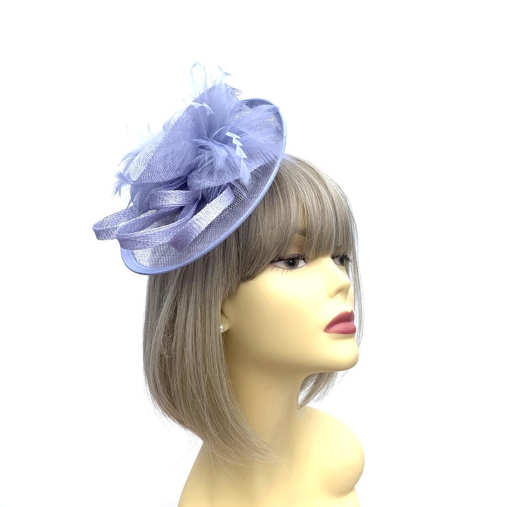 Wispy Feather & Twisted Sinamay Lavender Disc Fascinator-Fascinators Direct