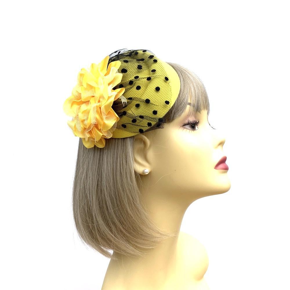 Yellow Pillbox Hat Fascinator with Flower-Fascinators Direct